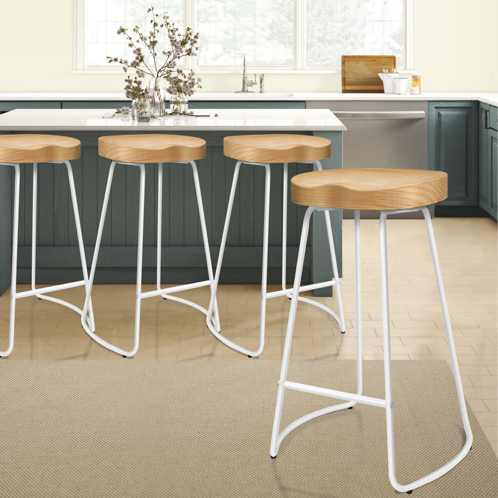 ALFORDSON Set of 4 Bar Stools (65cm, Wood, White)