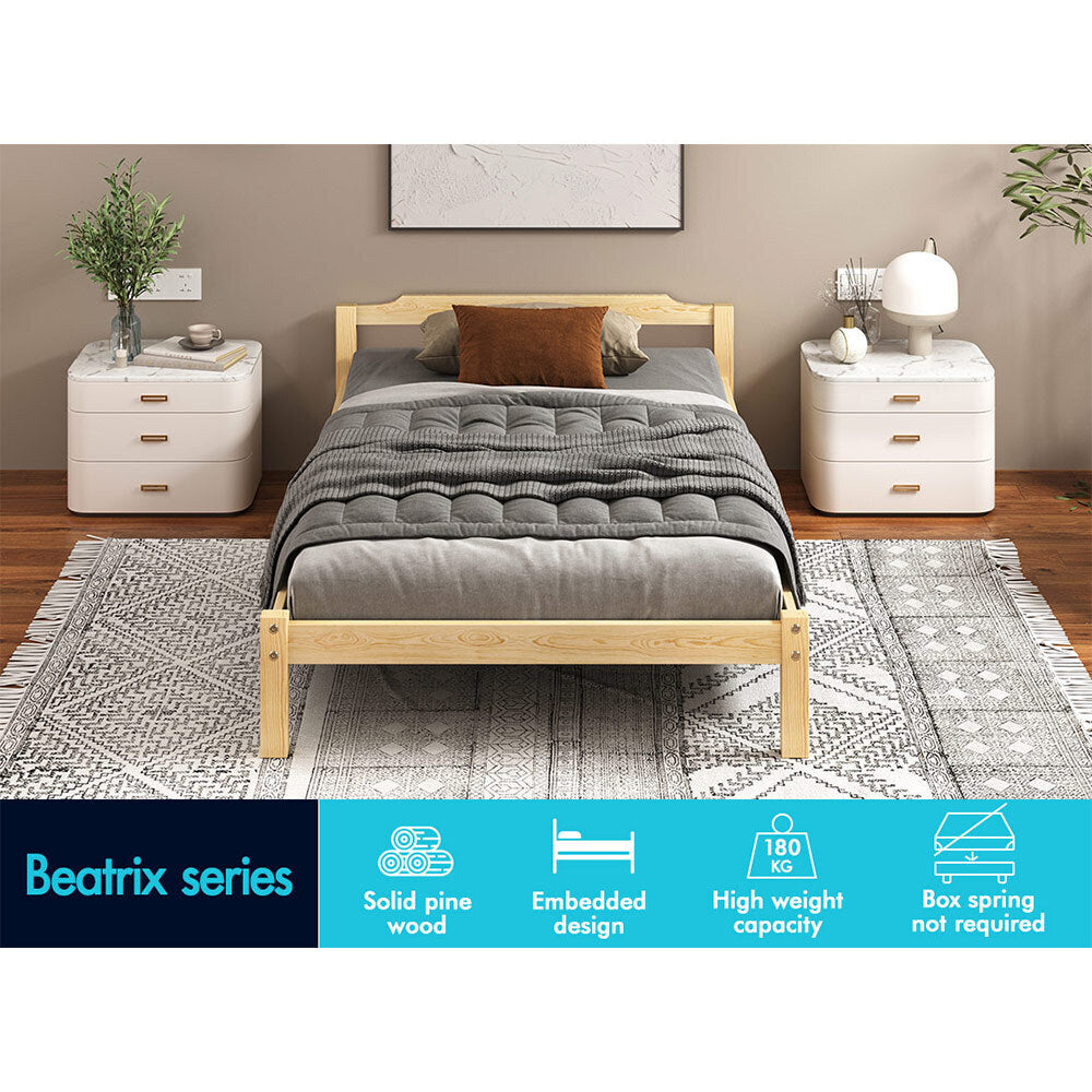 ALFORDSON Bed Frame Wooden Timber Single Size Mattress Base Platform Beatrix Oak