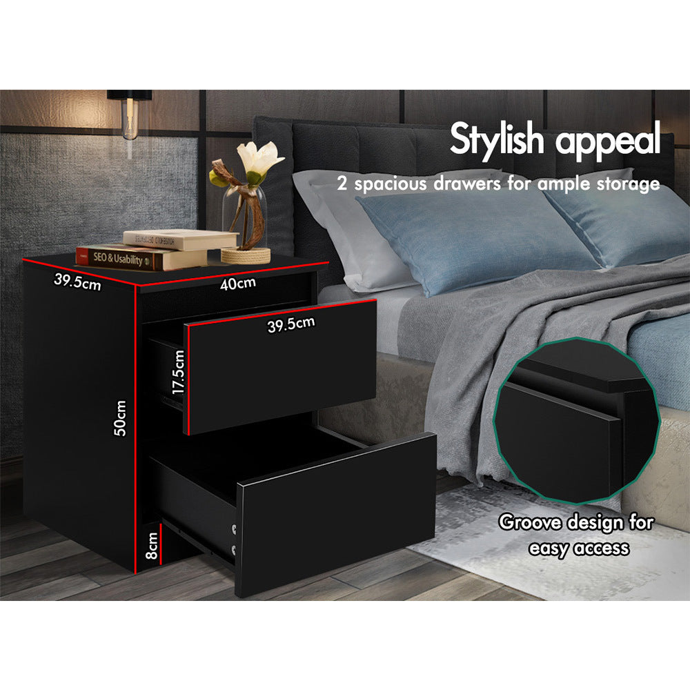 ALFORDSON Bedside Table - Meg Handle-free Nightstand (Black)