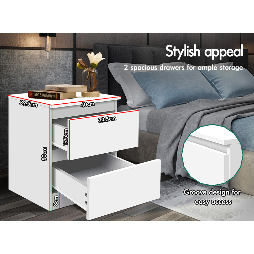 ALFORDSON Bedside Table - Meg Handle-free Nightstand (White)