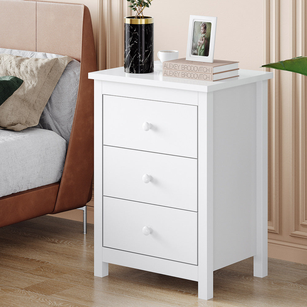 ALFORDSON Bedside Table Hamptons Nightstand Storage Side End 3 Drawers White