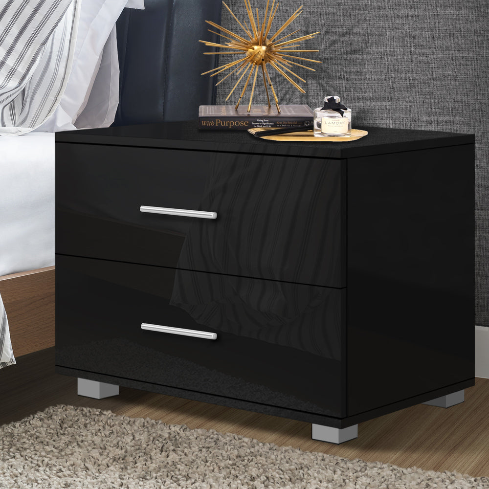 ALFORDSON Bedside Table - Eitel High Gloss Nightstand (Black)