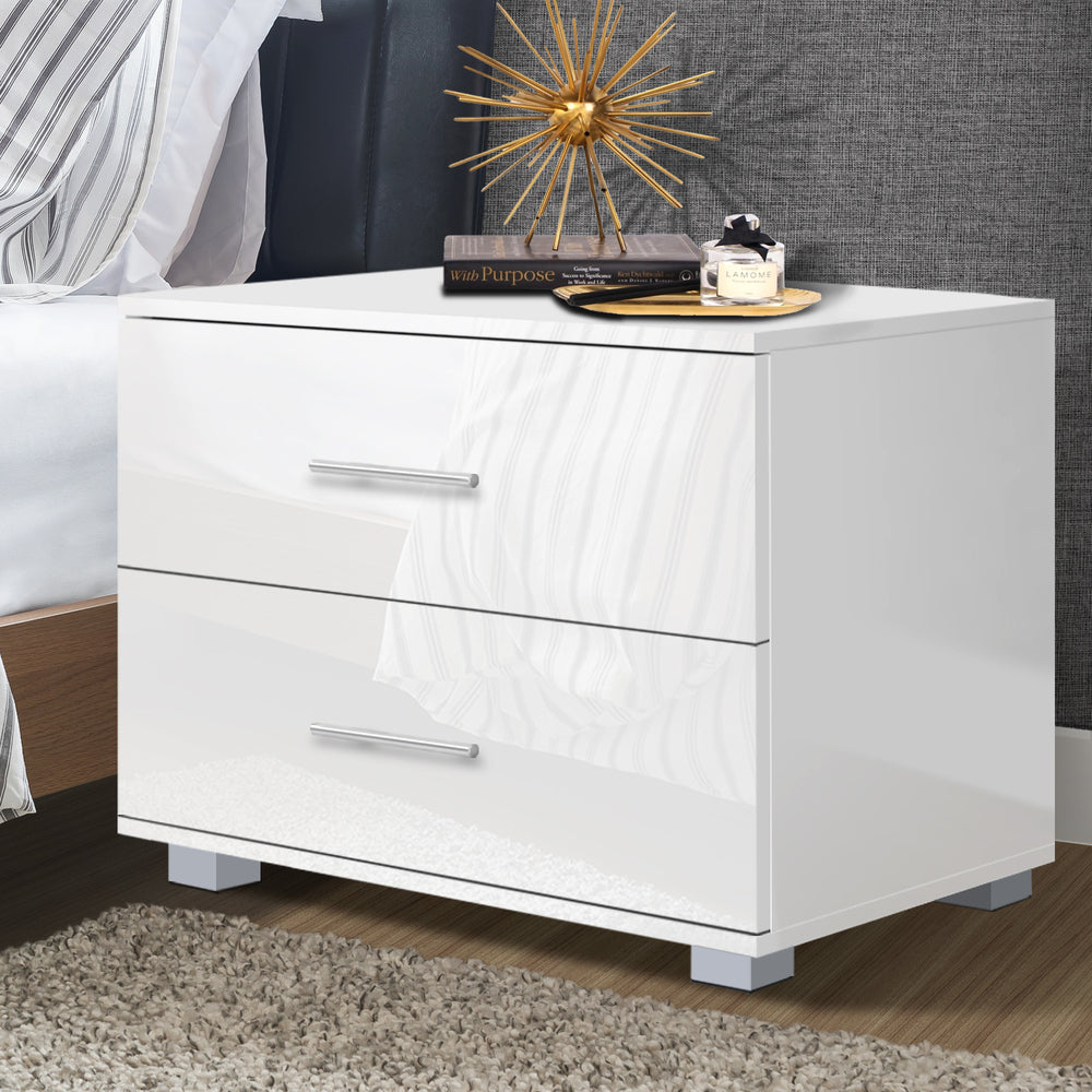 ALFORDSON Bedside Table - Eitel High Gloss Nightstand (White)