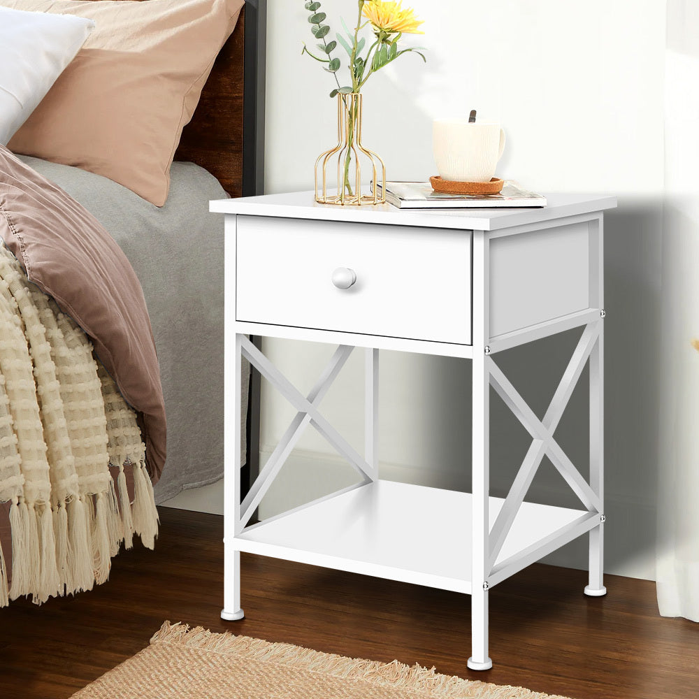 ALFORDSON Bedside Table - Coye Industrial Nightstand (White)