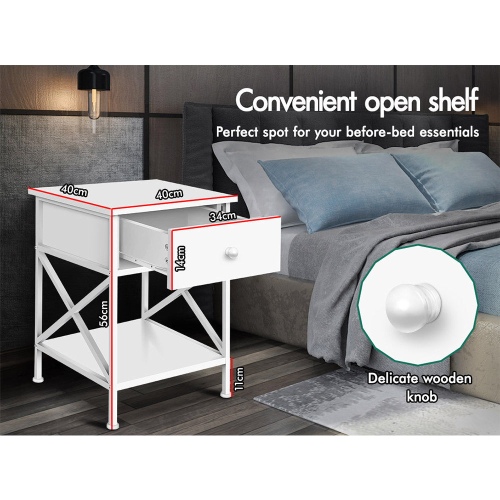 ALFORDSON Bedside Table - Coye Industrial Nightstand (White)