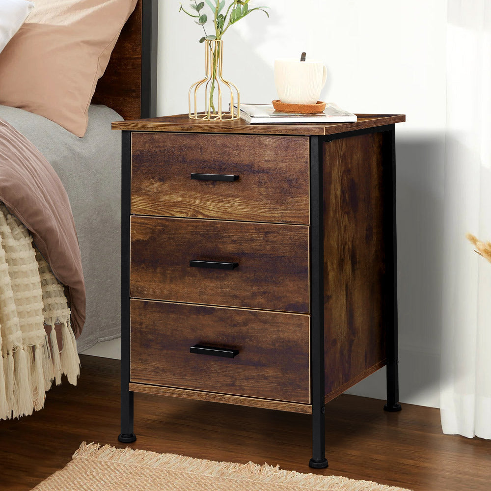 ALFORDSON Bedside Table - Oleta Industrial Nightstand (Dark Oak)