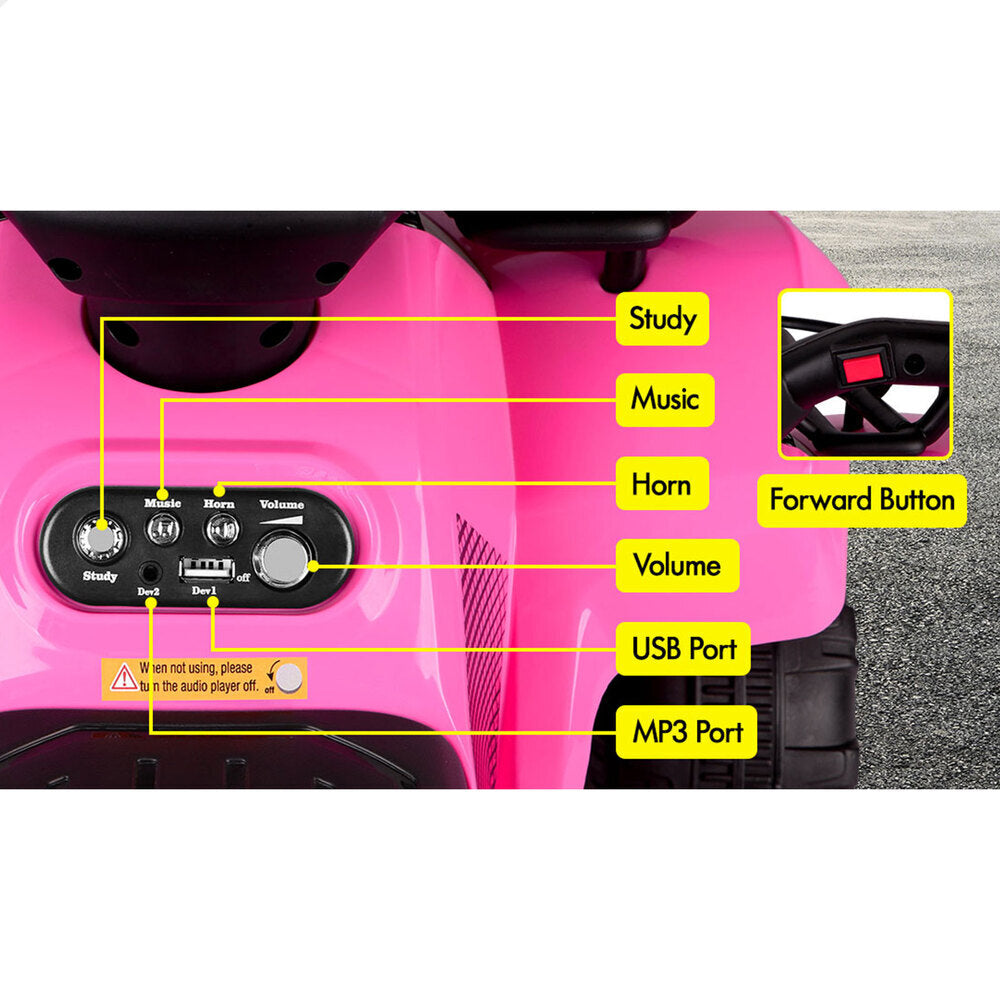 ALFORDSON Kids Ride On Car Electric ATV Toy With LED Lights Pink