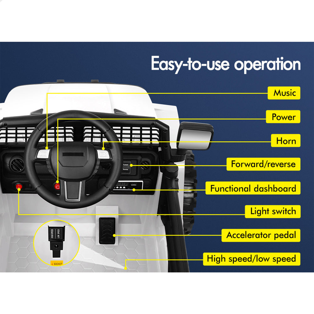 ALFORDSON Kids Ride On Car Toy Jeep Electric 12V 70W Motors R/C LED Lights White