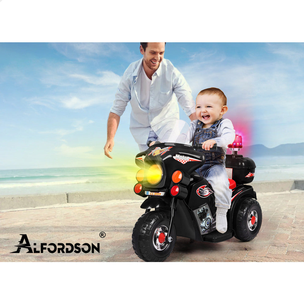 ALFORDSON Kids Ride On Car Police Motorcycle 6V Electric Toy 25W Motor MP3 Black