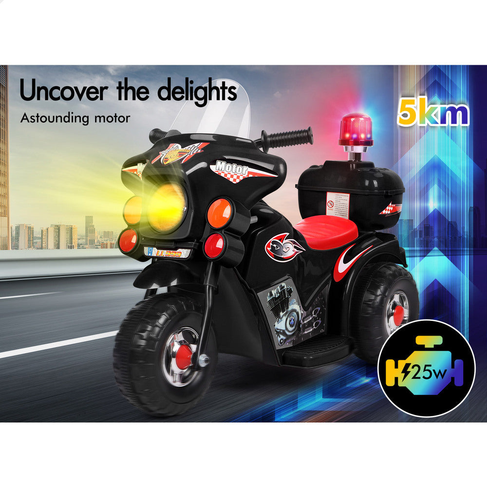 ALFORDSON Kids Ride On Car Police Motorcycle 6V Electric Toy 25W Motor MP3 Black