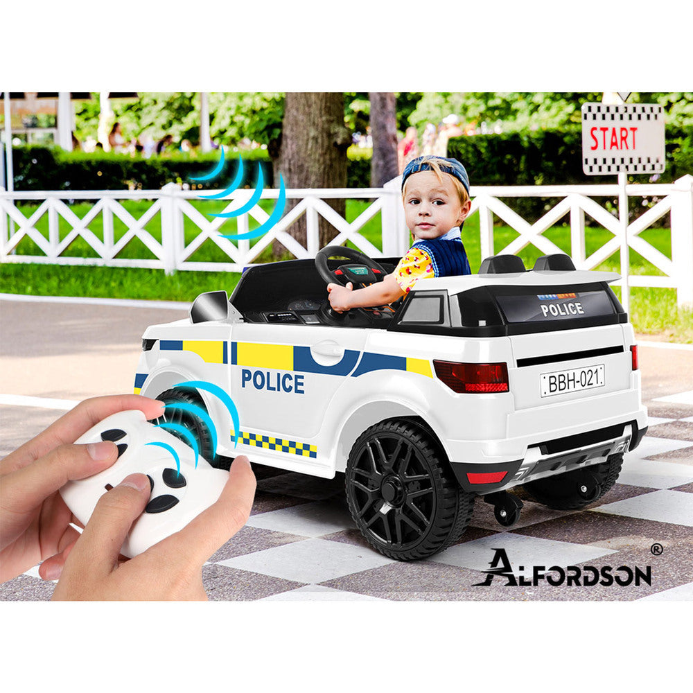 ALFORDSON Kids Police Ride On Car 12V Electric Toy Patrol Remote Control White