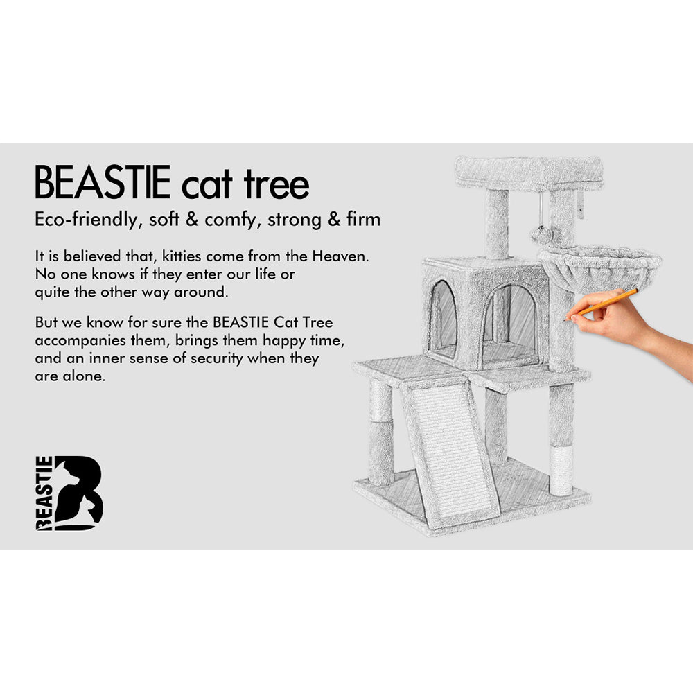 BEASTIE Cat Tree Scratching Post Scratcher Tower Condo House Furniture Wood 100