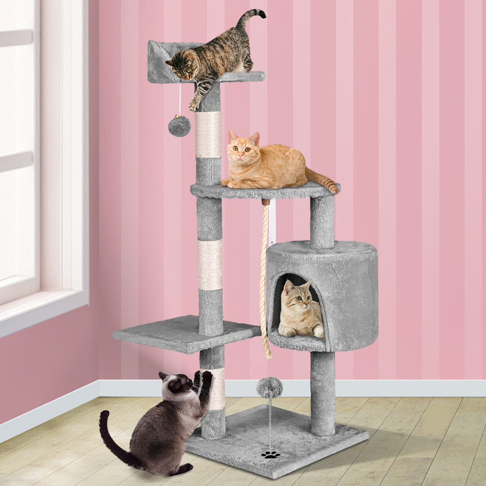BEASTIE Cat Tree with Plush Toy Ball &amp; Bell Scratching Post Grey 112cm