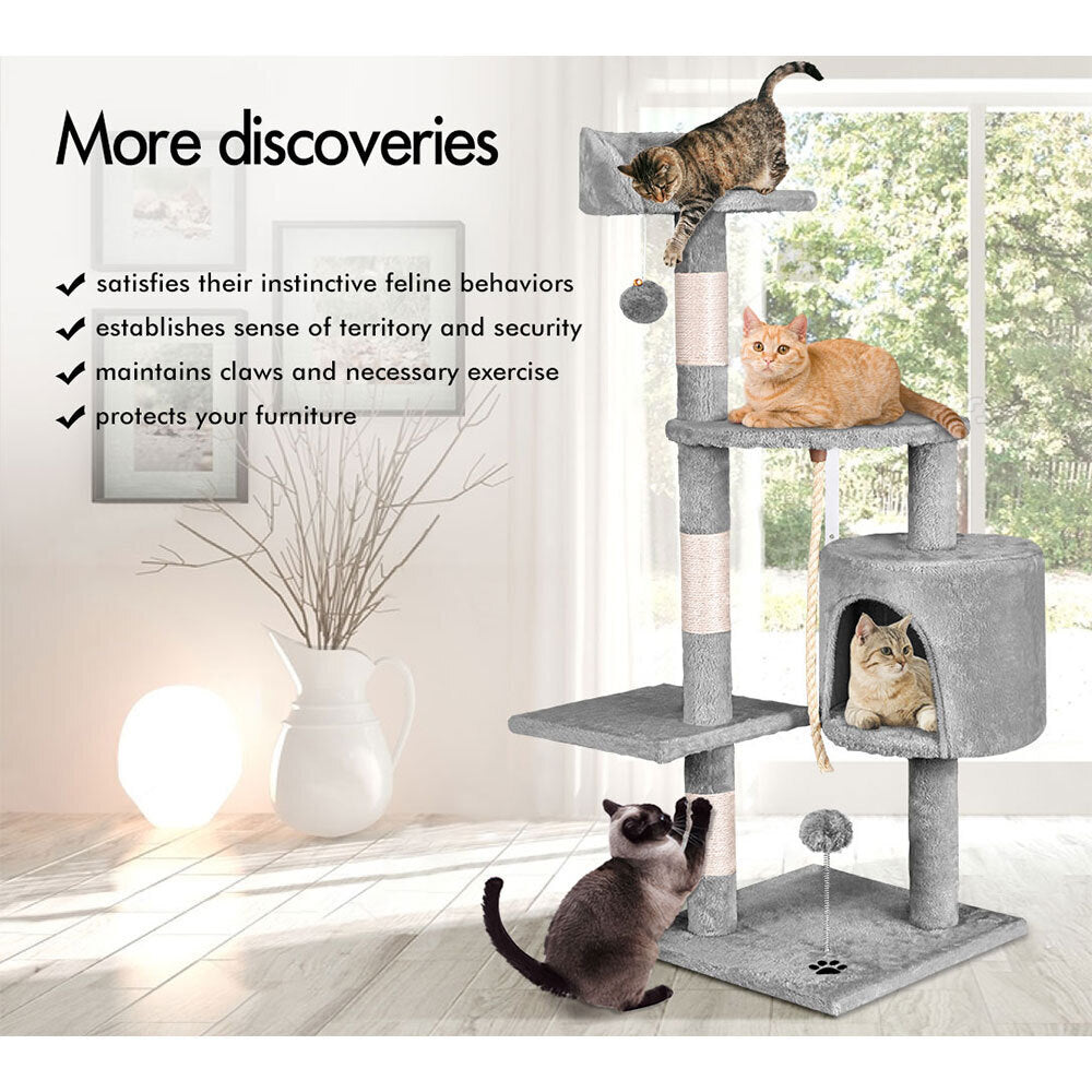 BEASTIE Cat Tree with Plush Toy Ball &amp; Bell Scratching Post Grey 112cm
