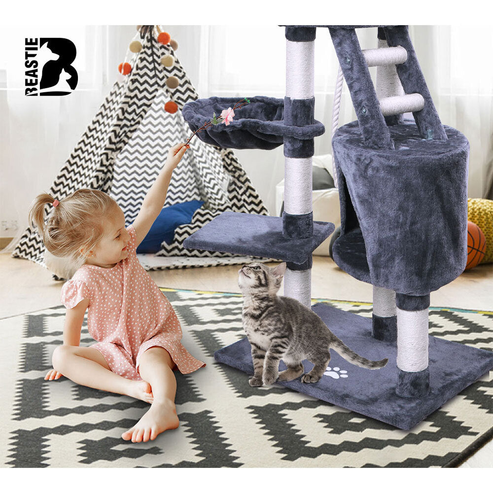 BEASTIE Cat Tree with Round House Scratching Post Grey 121cm