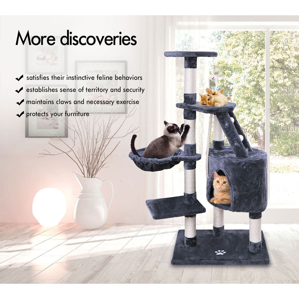 BEASTIE Cat Tree with Round House Scratching Post Grey 121cm