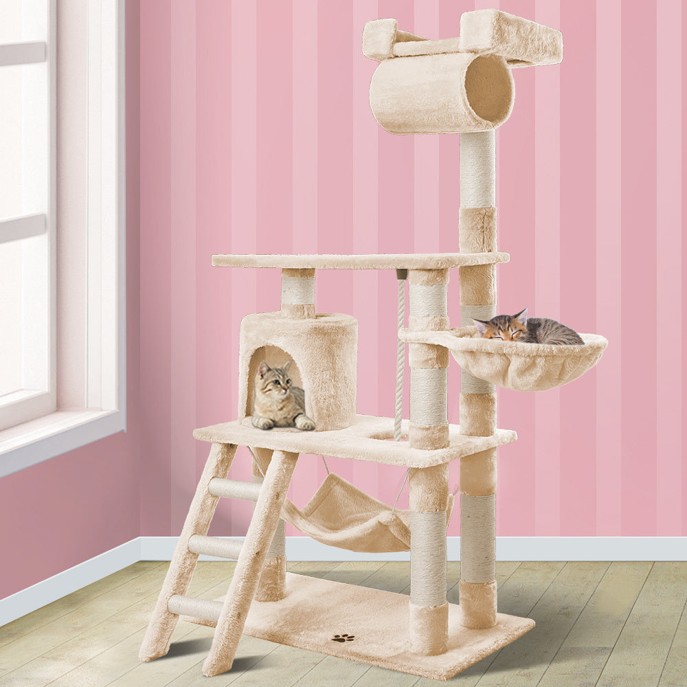 BEASTIE Cat Tree with Hammock Scratching Post Beige 140cm