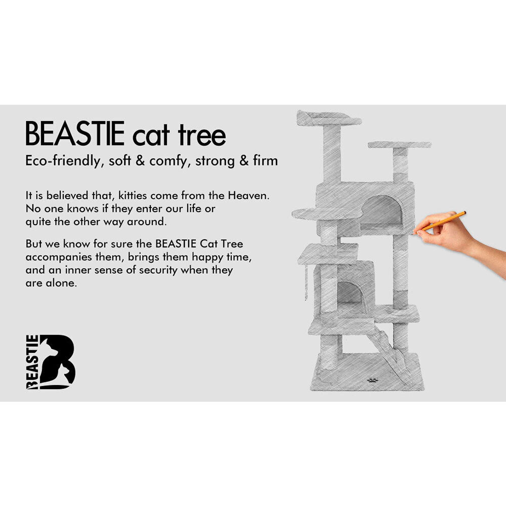BEASTIE Cat Tree Scratching Post with House Beige 132cm