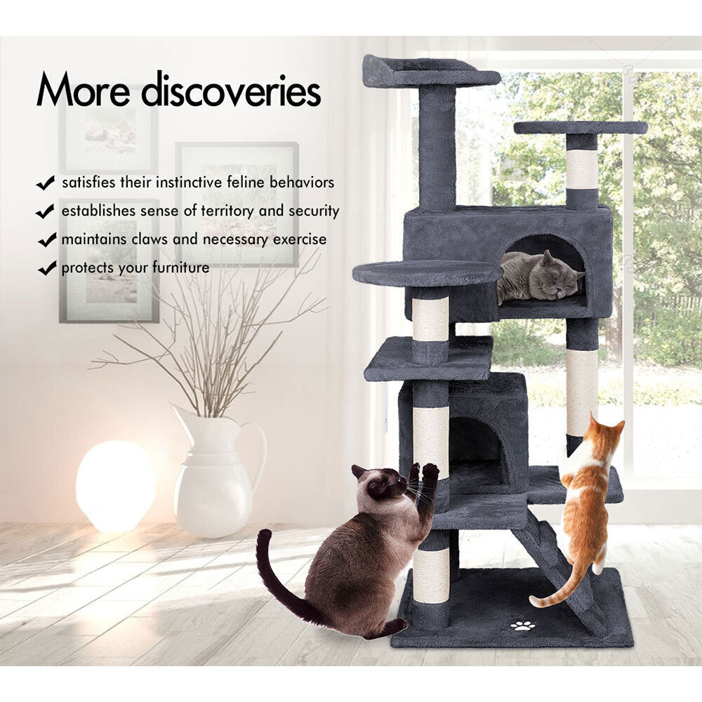 BEASTIE Cat Tree Scratching Post with House Grey 132cm