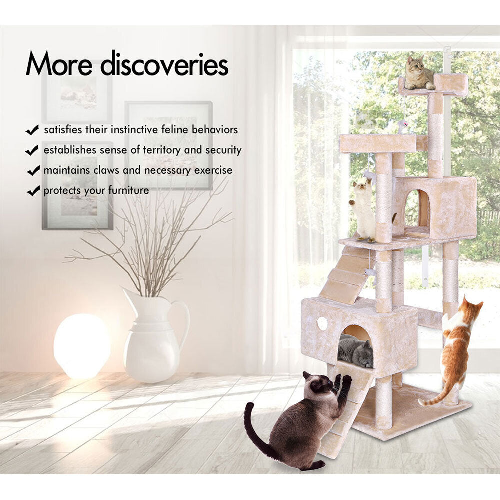 BEASTIE Cat Tree Scratching Post with Mouse Toy - Beige 180cm