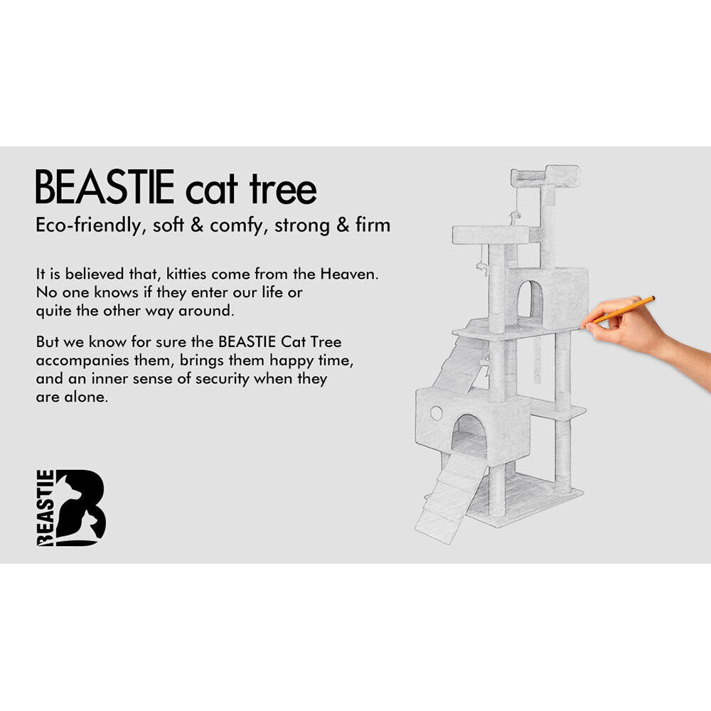BEASTIE Cat Tree Scratching Post with Mouse Toy - Beige 180cm