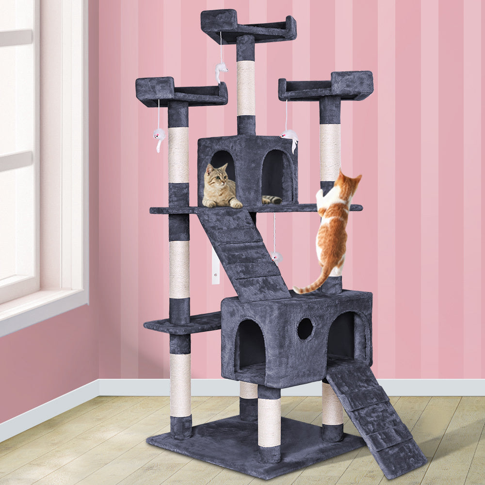 BEASTIE Cat Tree Scratching Post with Mouse Toy - Grey 180cm