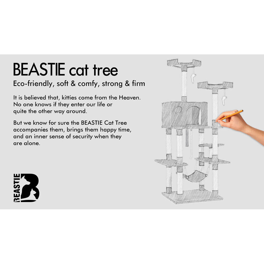 BEASTIE Cat Tree Scratching Post with Hammock Grey 184cm