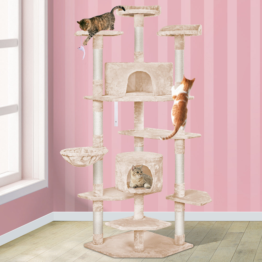 BEASTIE Cat Tree Scratching Post with Anti-tip Kit - Beige 202cm