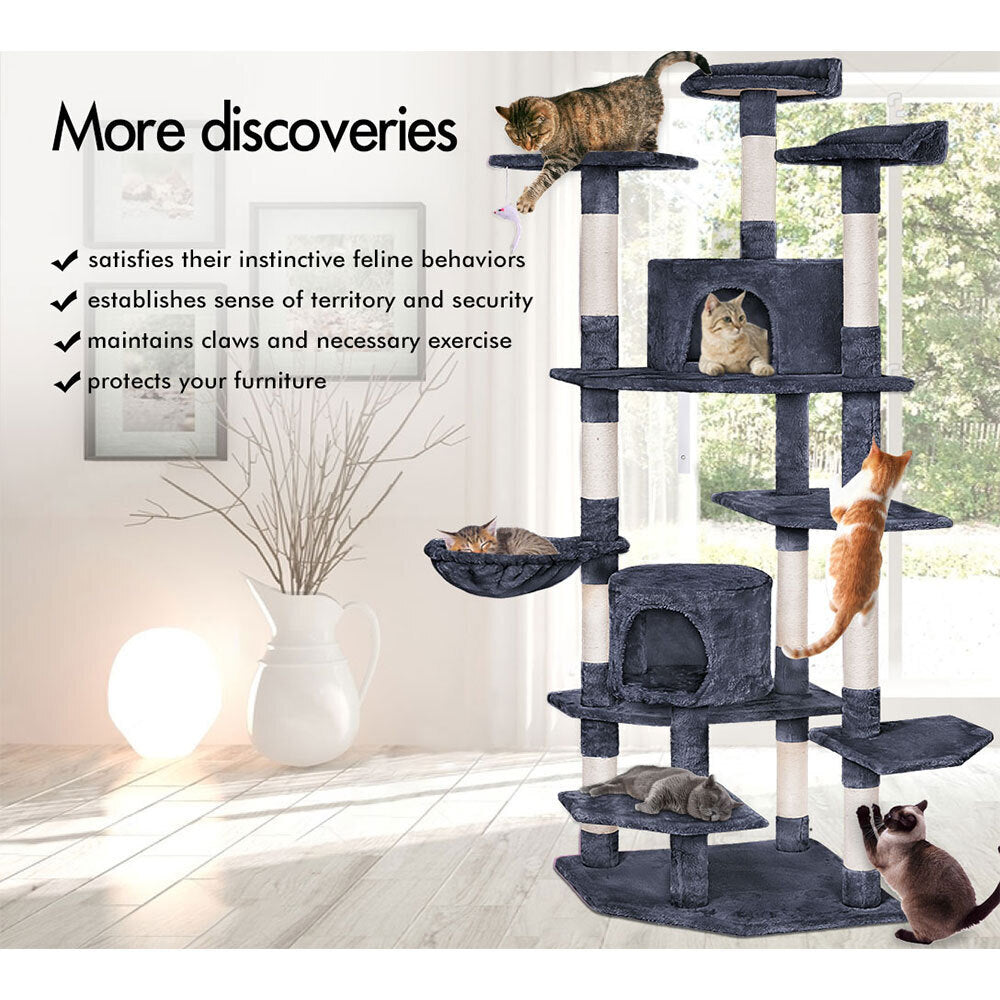 BEASTIE Cat Tree Scratching Post with Anti-tip Kit - Grey 202cm