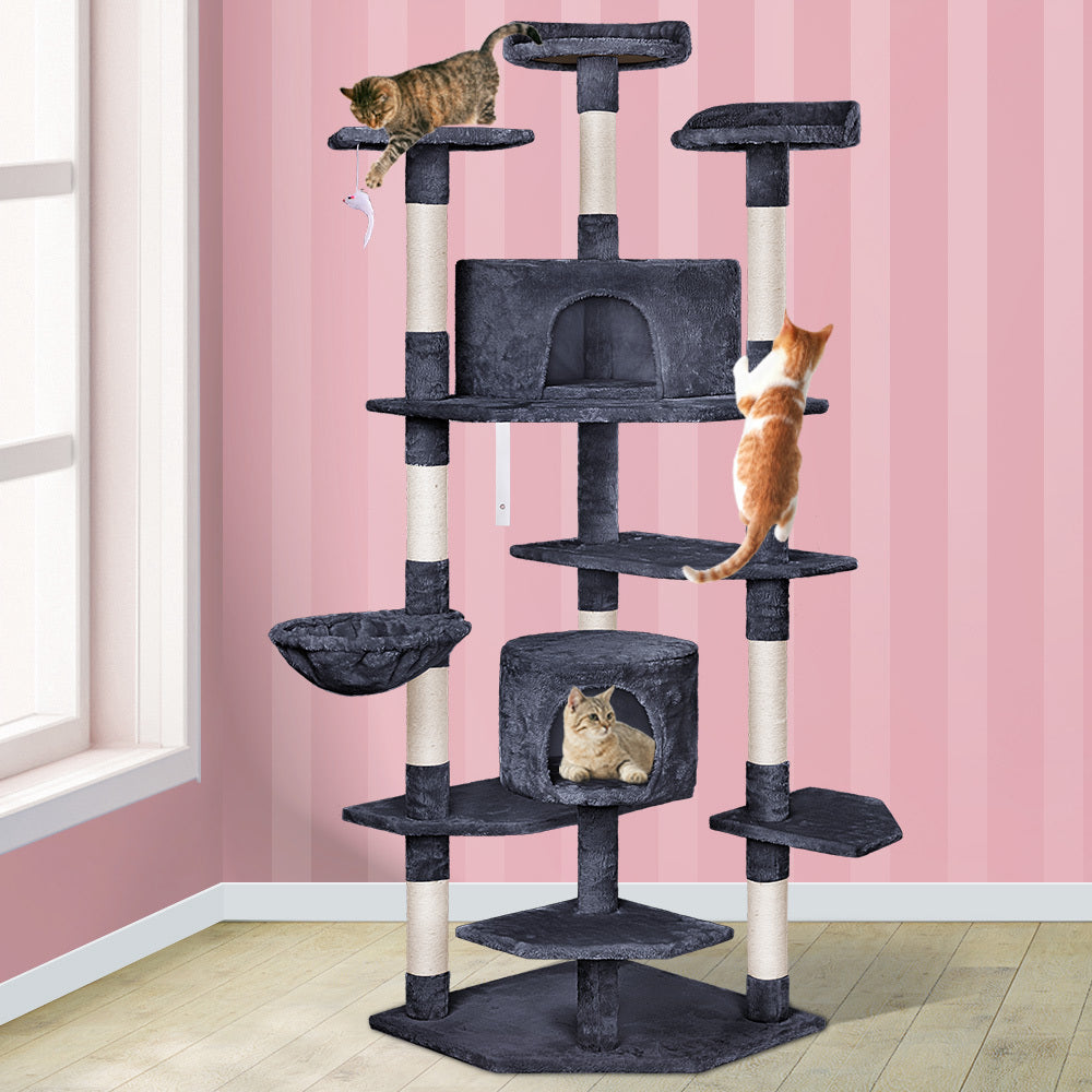 BEASTIE Cat Tree Scratching Post with Anti-tip Kit - Grey 202cm