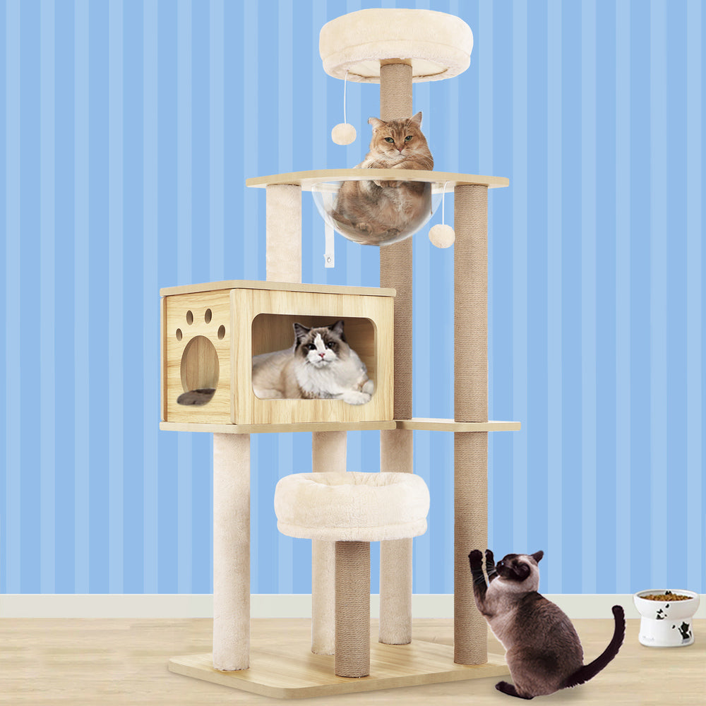 BEASTIE Cat Tree Tower Scratching Post Scratcher Wood Condo House Bed 144cm