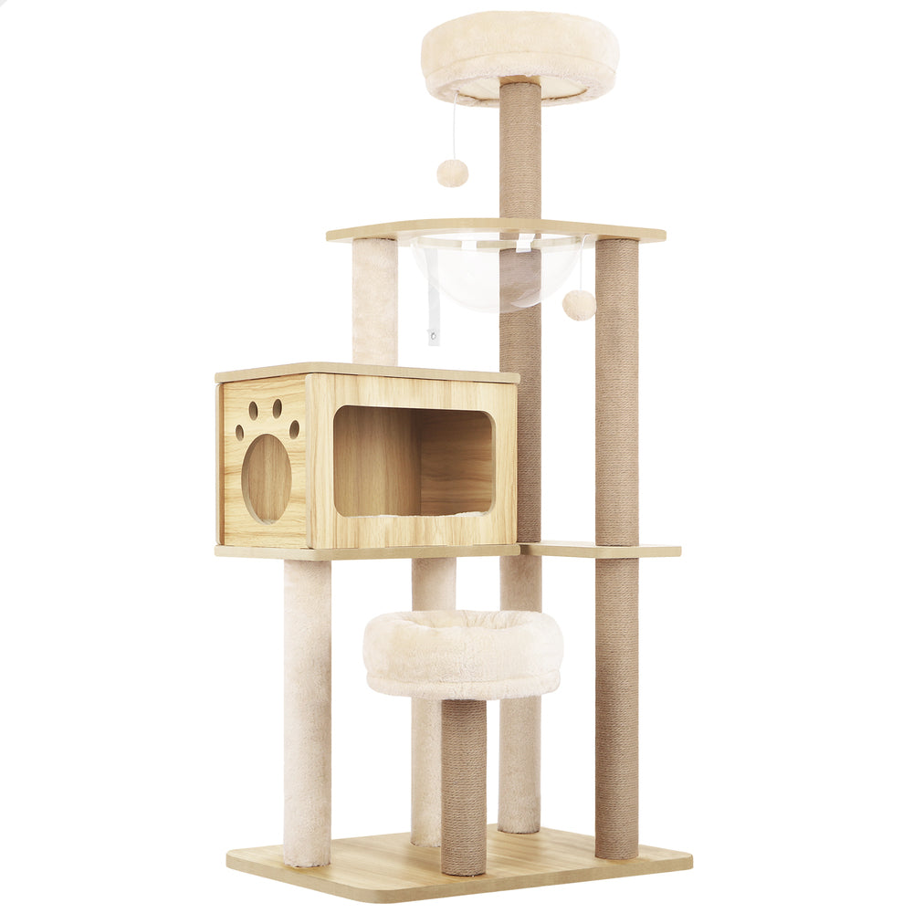 BEASTIE Cat Tree Tower Scratching Post Scratcher Wood Condo House Bed 144cm