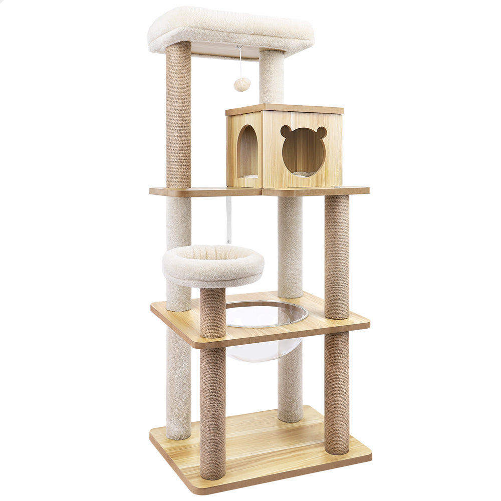 BEASTIE Cat Tree Tower Scratching Post Wood Scratcher Condo House Bed 143cm