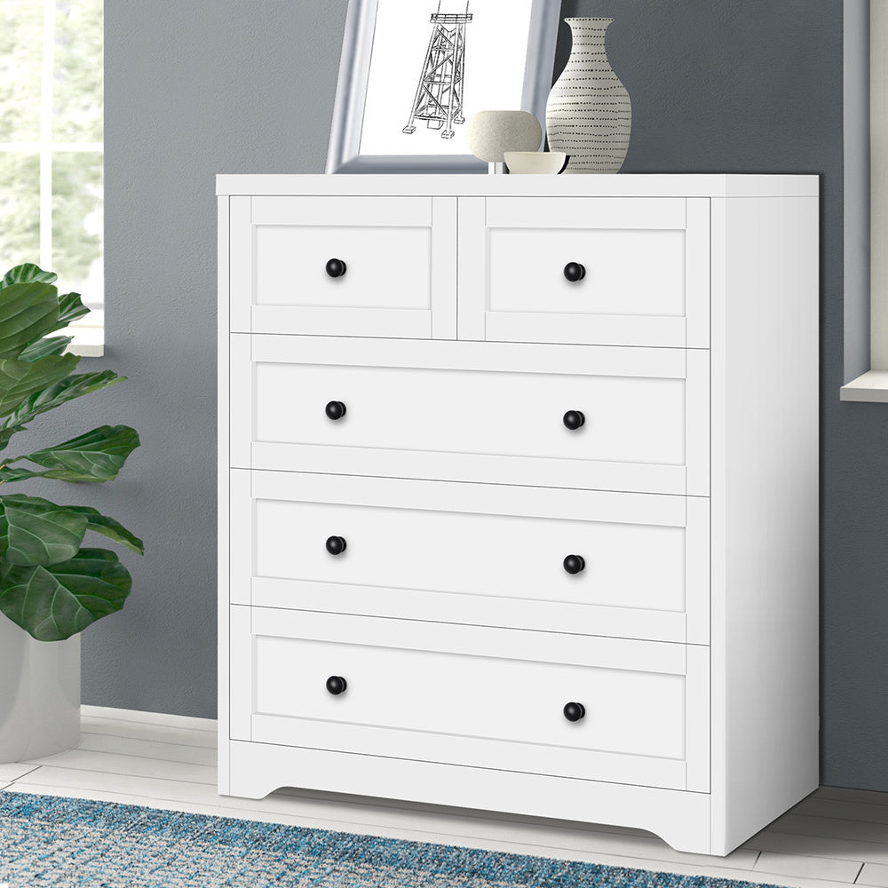 ALFORDSON 5 Chest of Drawers Hamptons Storage Cabinet Dresser Tallboy White