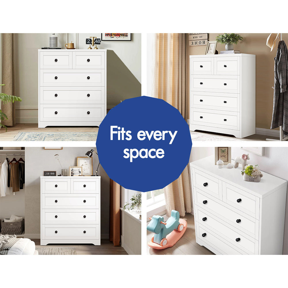 ALFORDSON 5 Chest of Drawers Hamptons Storage Cabinet Dresser Tallboy White