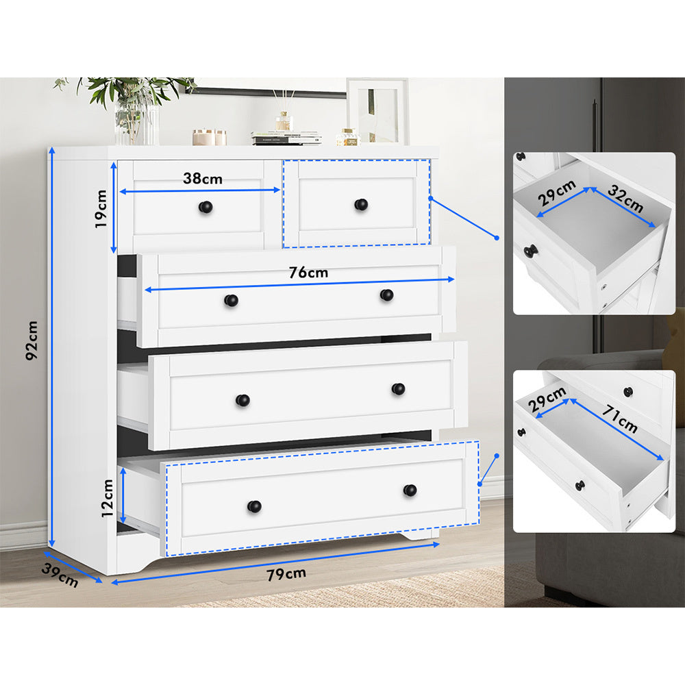 ALFORDSON 5 Chest of Drawers Hamptons Storage Cabinet Dresser Tallboy White