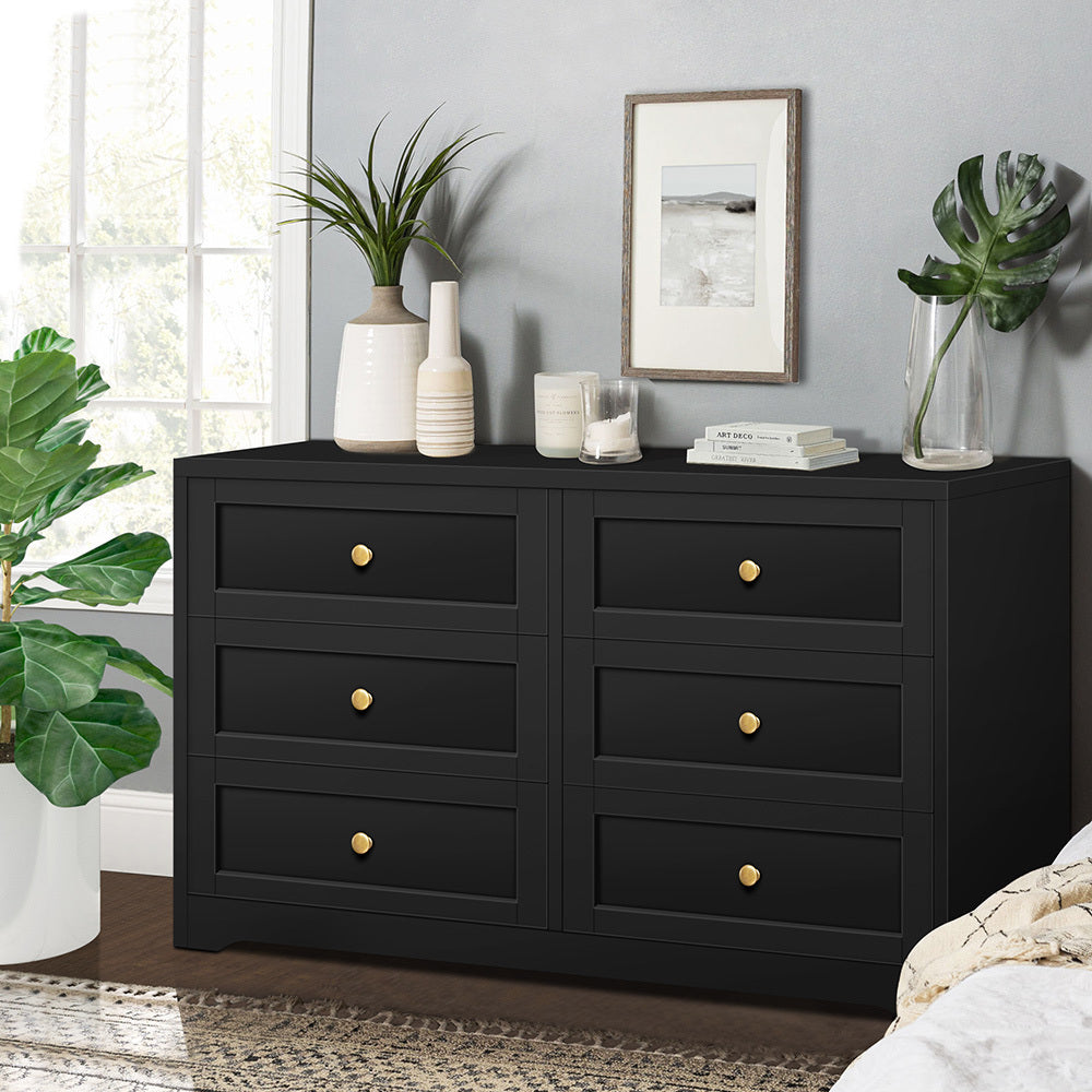 ALFORDSON 6 Chest of Drawers Hamptons Storage Cabinet Dresser Tallboy Black