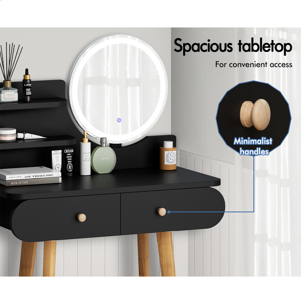 ALFORDSON Dressing Table Stool Set Makeup Mirror Vanity Desk LED Lights Black