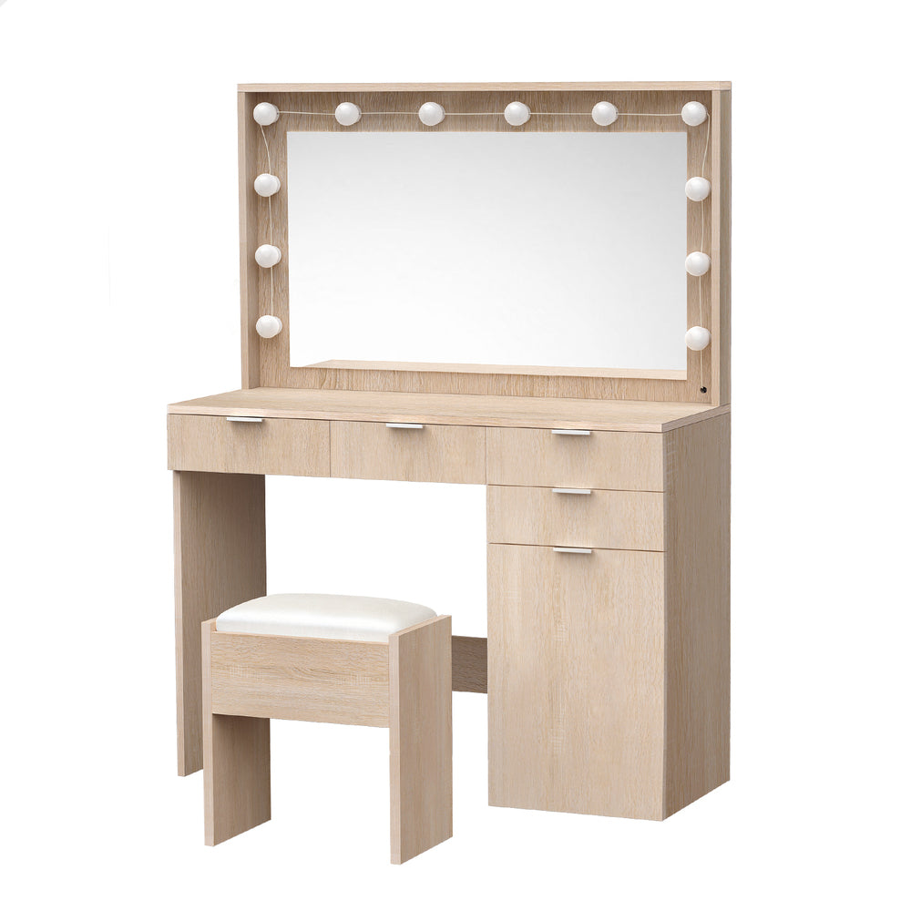 ALFORDSON Dressing Table Stool Set Makeup Mirror Desk 12 LED Bulbs Wood