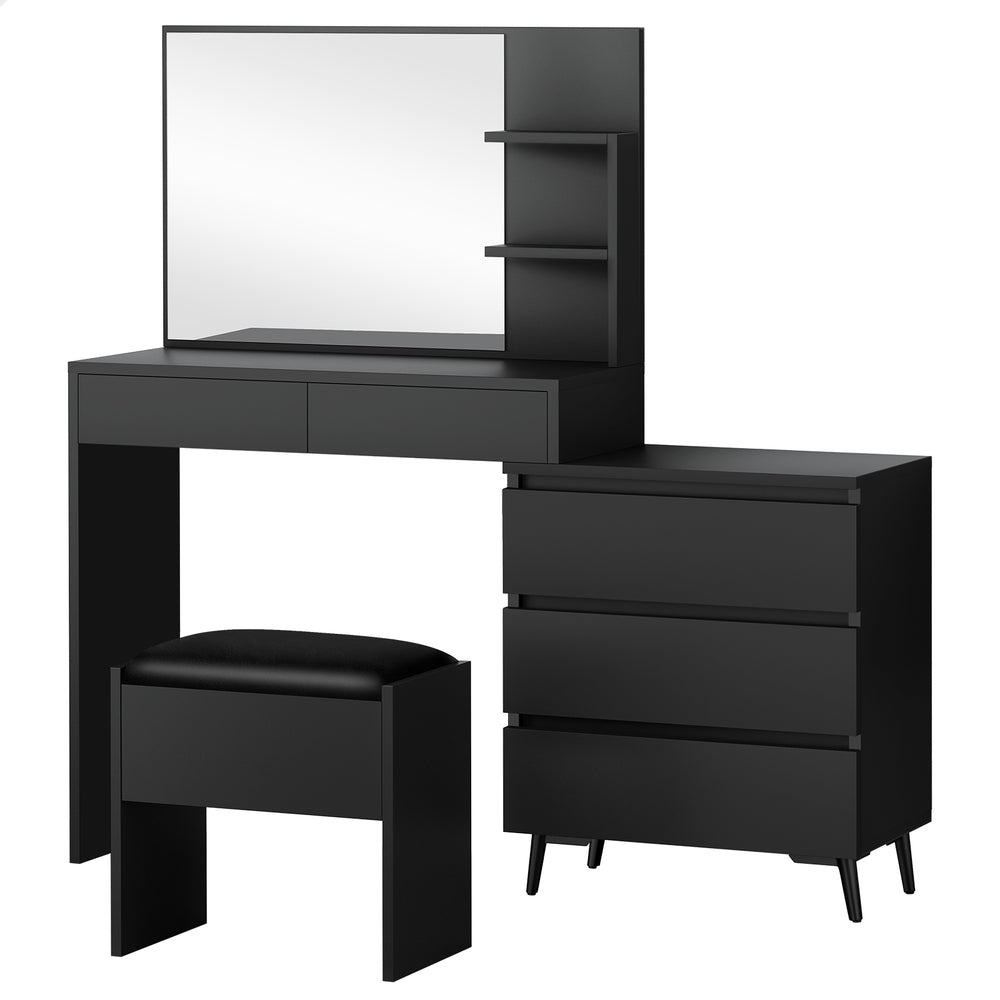 ALFORDSON Dressing Table Stool Set Makeup Mirror Desk Storage Cabinet Black