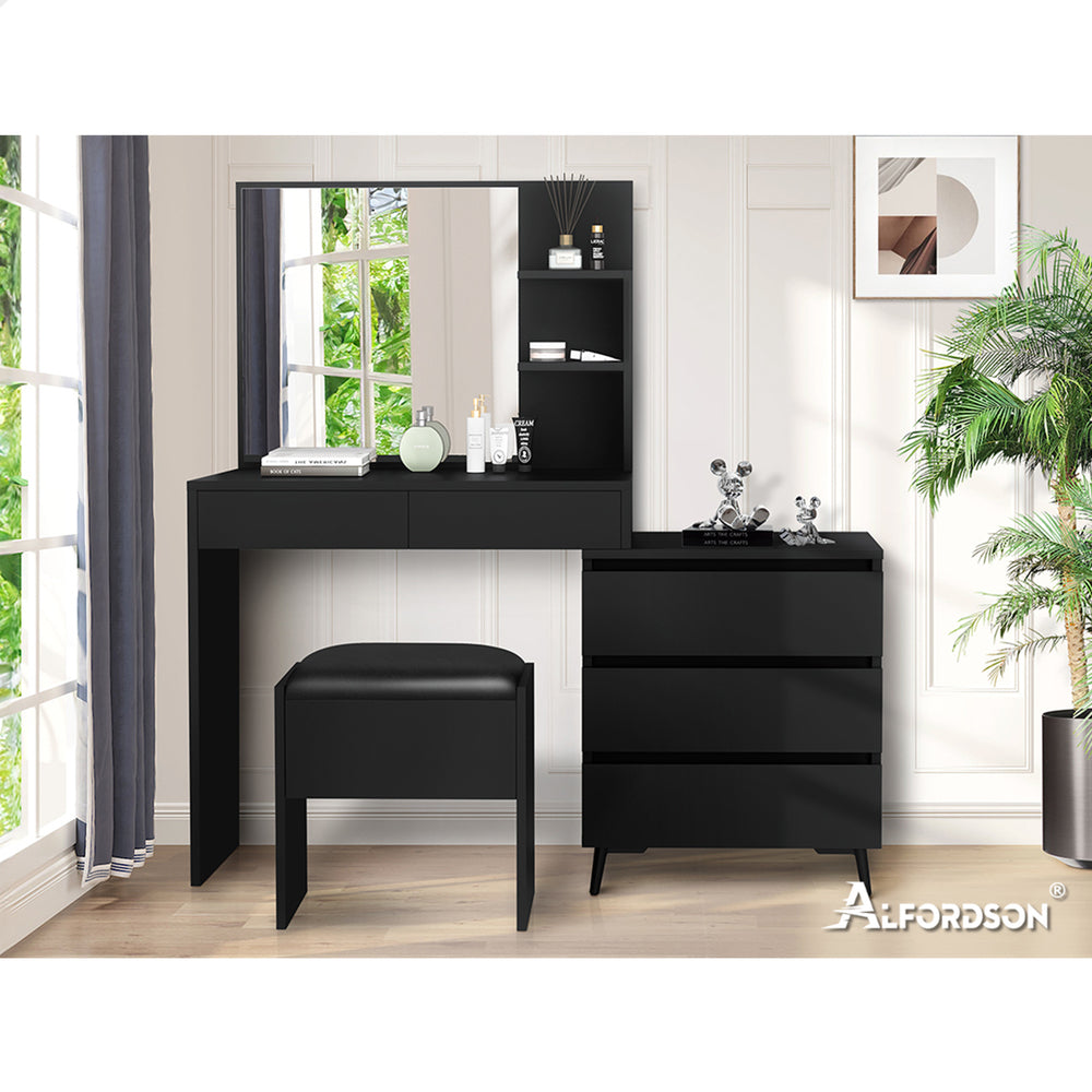 ALFORDSON Dressing Table Stool Set Makeup Mirror Desk Storage Cabinet Black