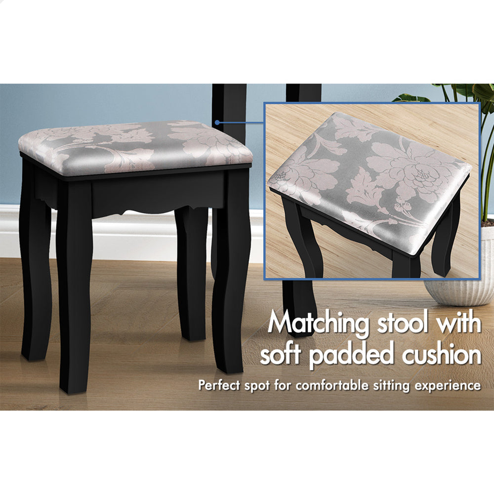 ALFORDSON Dressing Table Stool Set Makeup Foldable Mirror Vanity Desk Black