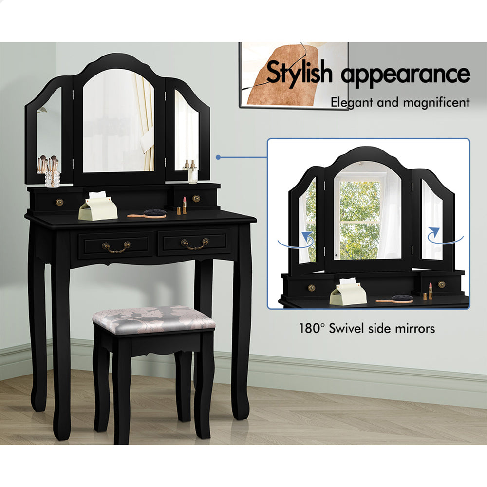 ALFORDSON Dressing Table Stool Set Makeup Foldable Mirror Vanity Desk Black