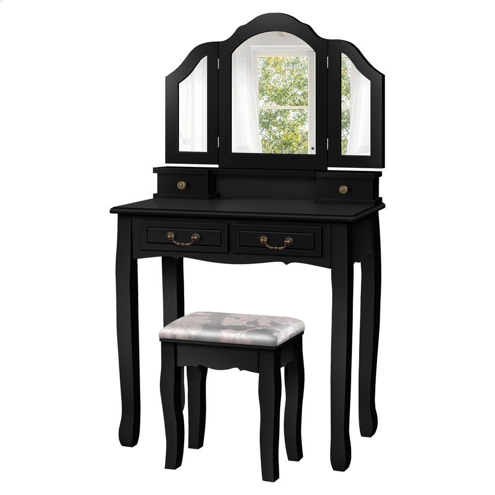 ALFORDSON Dressing Table Stool Set Makeup Foldable Mirror Vanity Desk Black