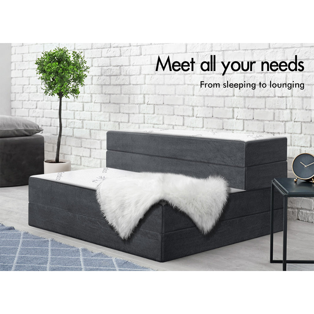 S.E. Folding Mattress Lounge Foam Chair with Bamboo Cover King Single