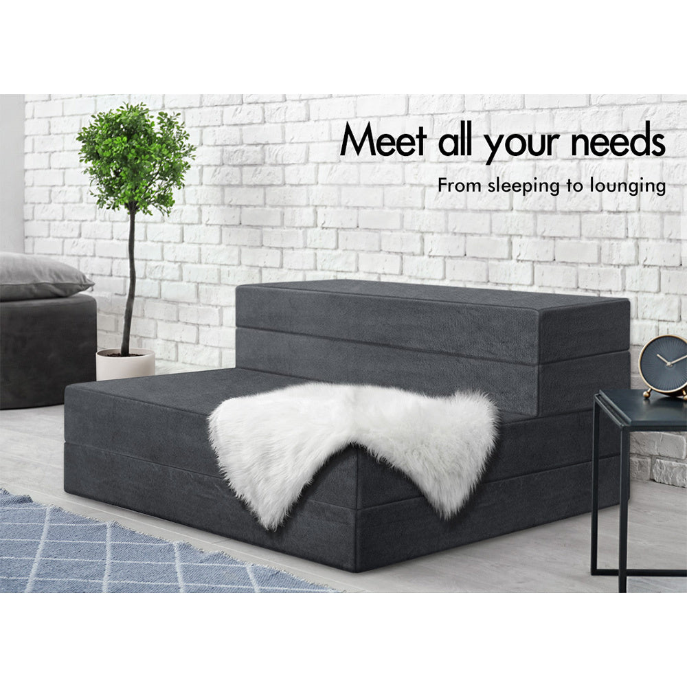 S.E. Folding Mattress Sofa Lounge Foam Chair with Fabric Cover King Single