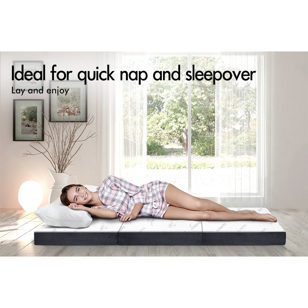 S.E. Folding Mattress Portable Bed with Bamboo Cover Single