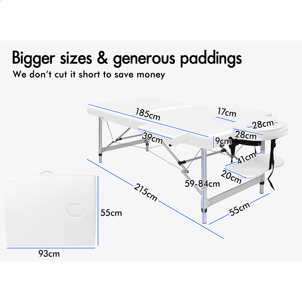 ALFORDSON Massage Table Portable &amp; Foldable 2 Fold 55cm (White)