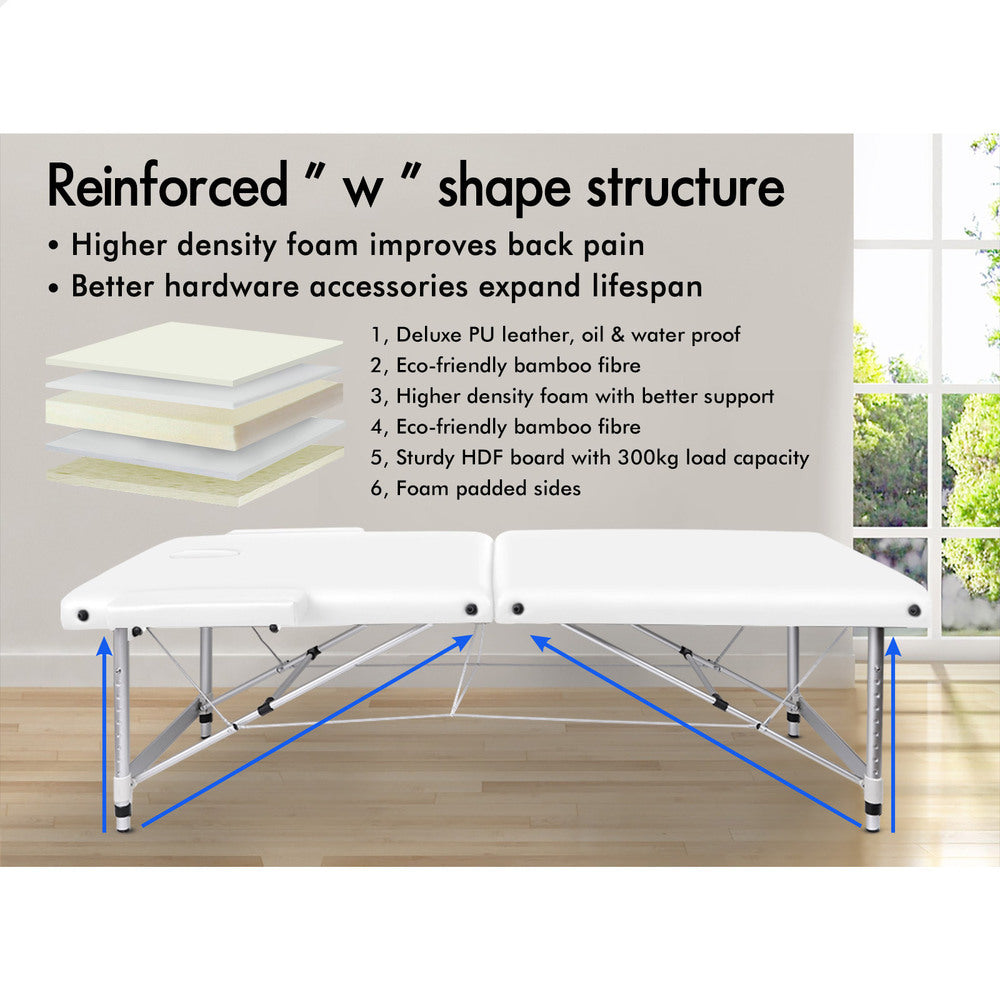 ALFORDSON Massage Table Portable &amp; Foldable 2 Fold 55cm (White)