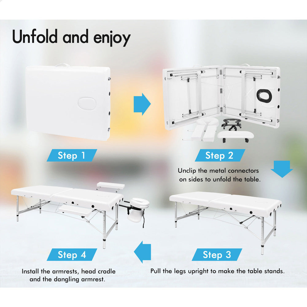 ALFORDSON Massage Table Portable &amp; Foldable 2 Fold 55cm (White)